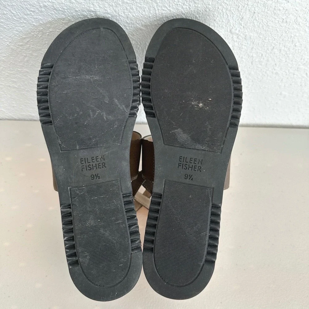 Eileen Fisher Keno Platform Sandals Womens 9.5 Olive Green‎ Leather Coastal